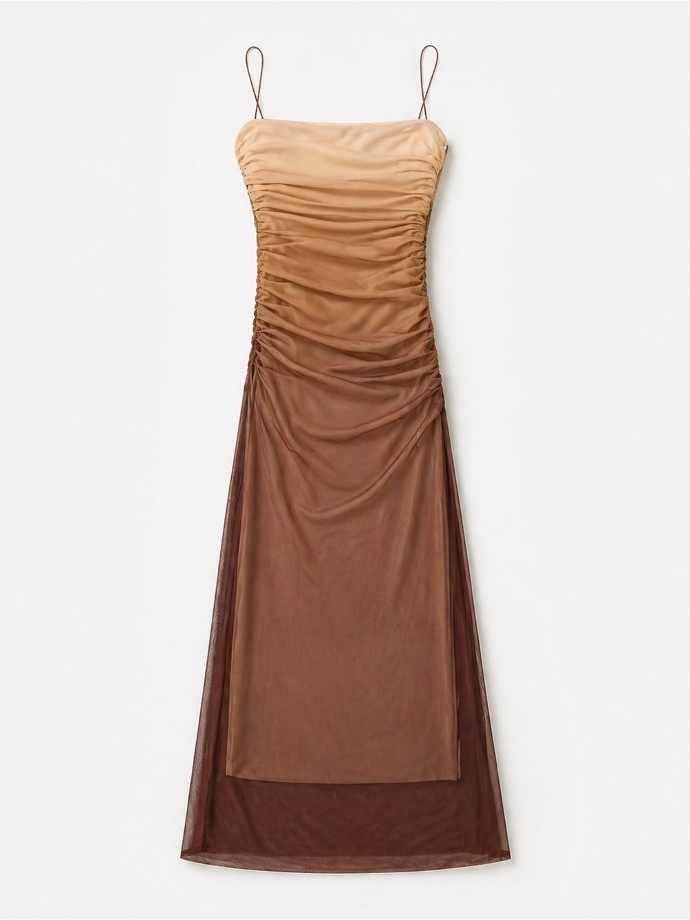 Zara M Ombré Mesh Ruched Maxi Dress Y2K Minimalist - Picture 2 of 9